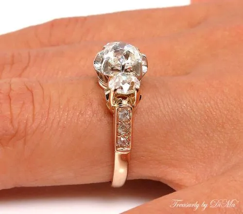 GIA 2.16CT ANTIQUE VINTAGE VICTORIAN OLD CUSHION DIAMOND ENGAGEMENT WEDDING RING