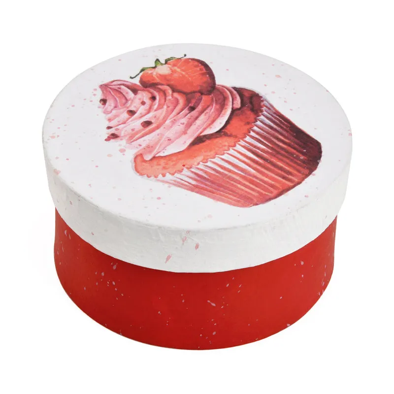 Gift Boxes-Strawberry Cupcake Dessert-Paper Mache-Round-X-Small-Quantity 1