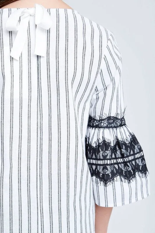 Girls Striped Lace Top