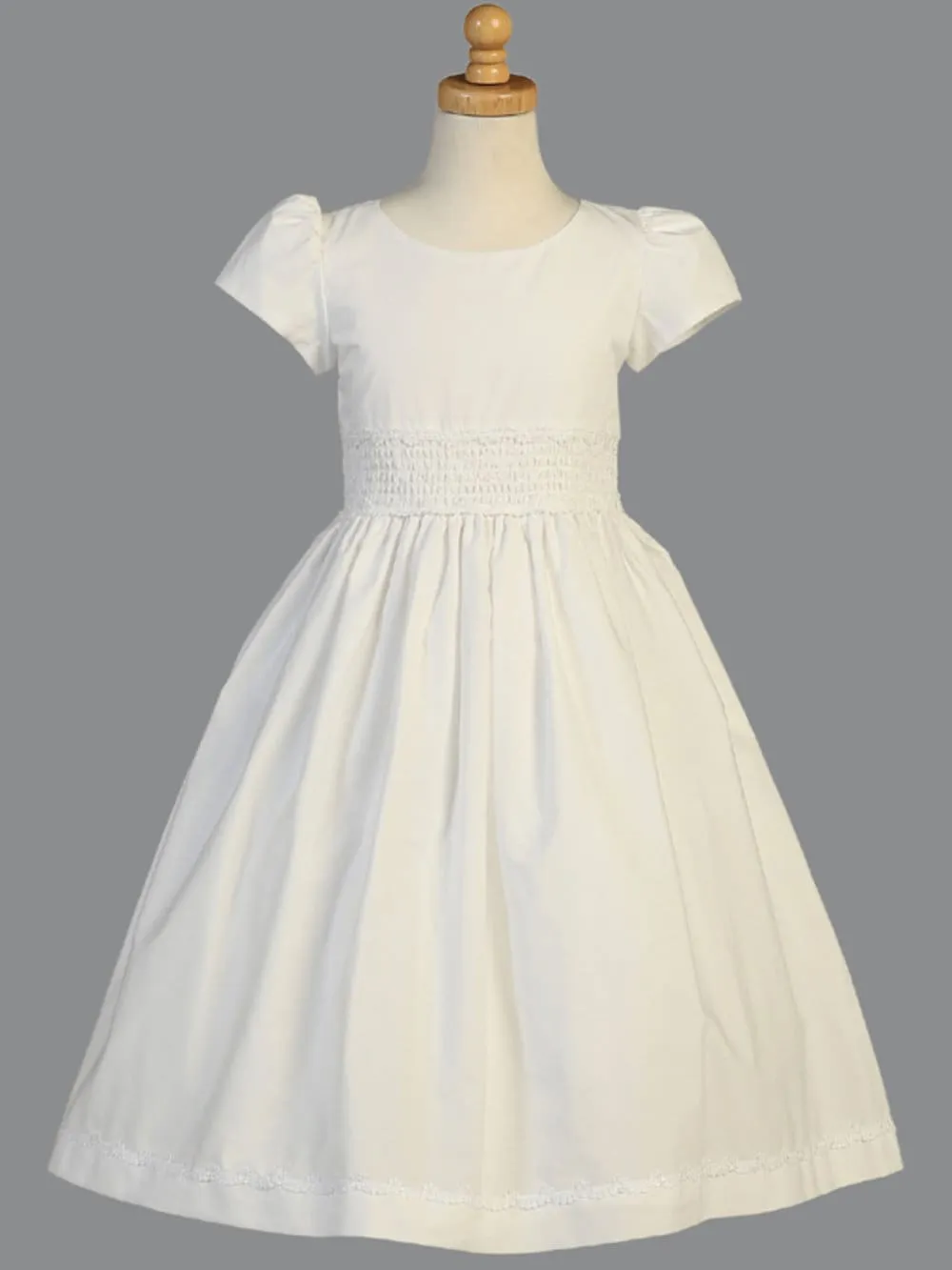 Girls White First Communion Dress w/ Smocked cotton (108)