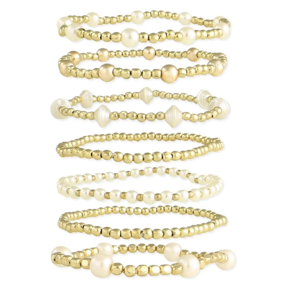 Gold & White Bead Bracelet Set of 7