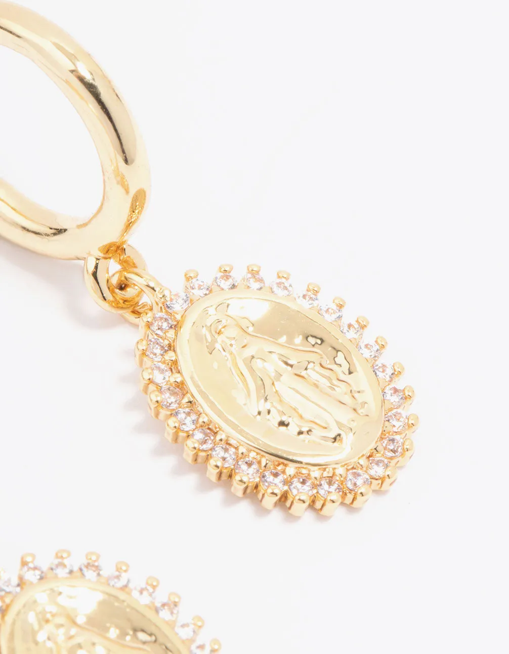 Gold Plated Diamante Classic Coin Hoop Earrings