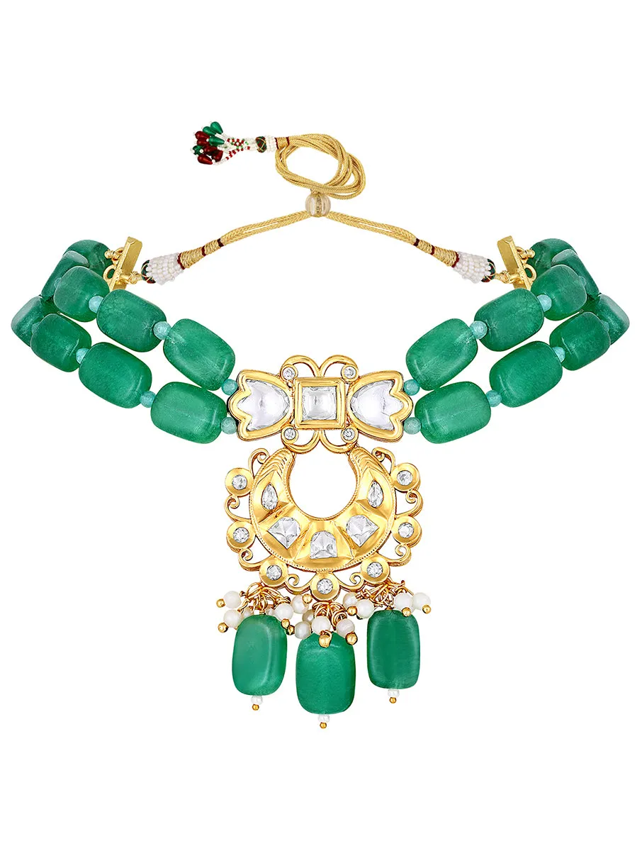 Gold Plated Kundan Necklace with Onyx and Agate