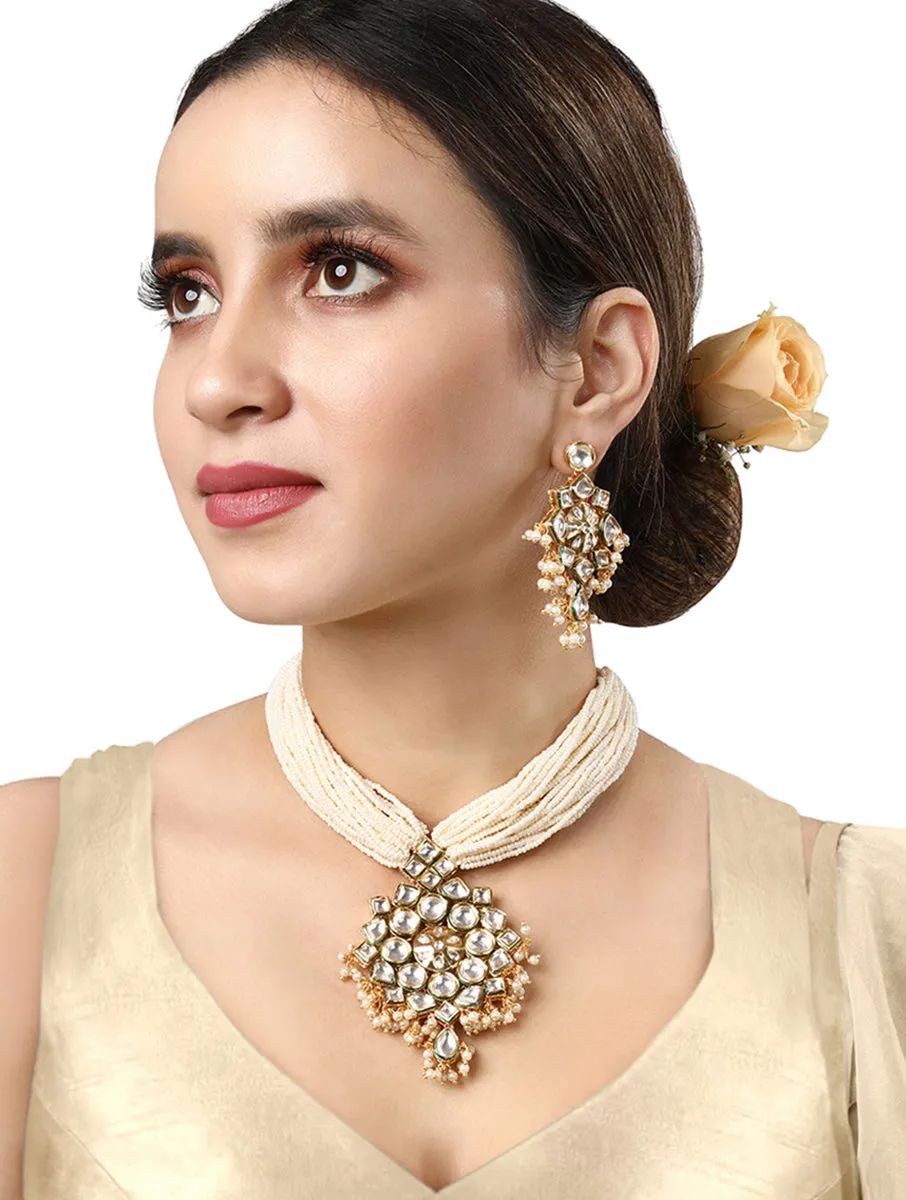 Gold Plated Kundan Necklace with Pearls