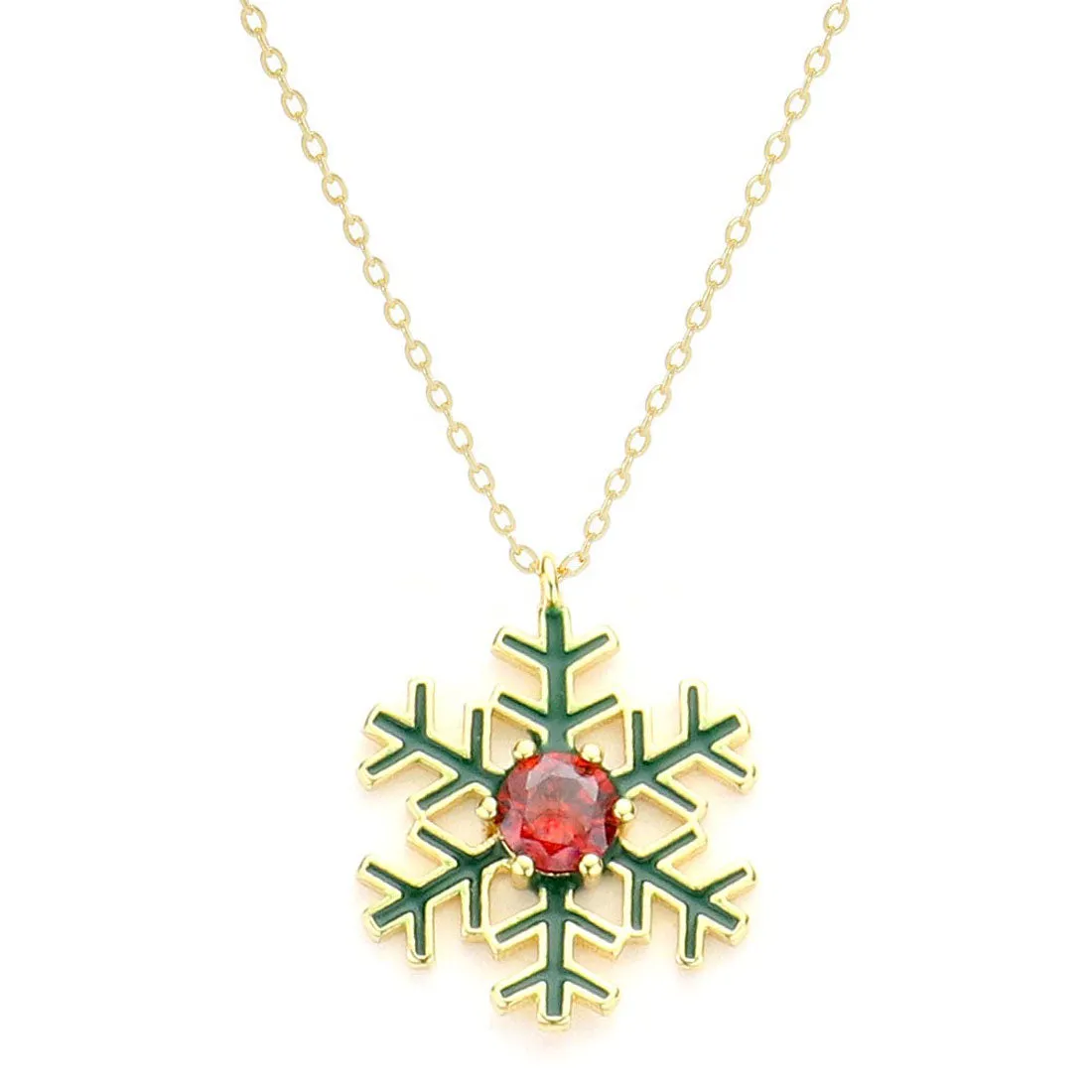 Gold White Dipped CZ Snowflake Pendant Necklace