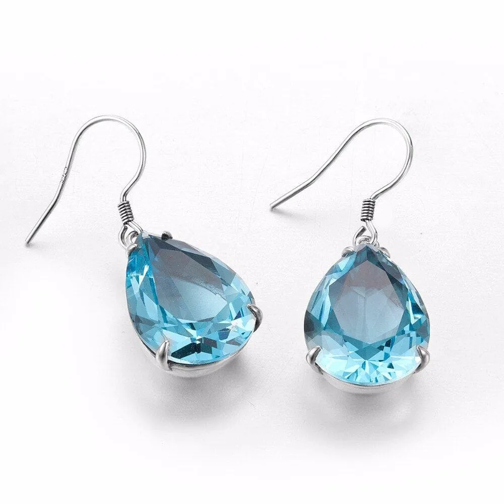 Handmade Ethnic Aquamarine Dangle Earrings - 925 Sterling Silver