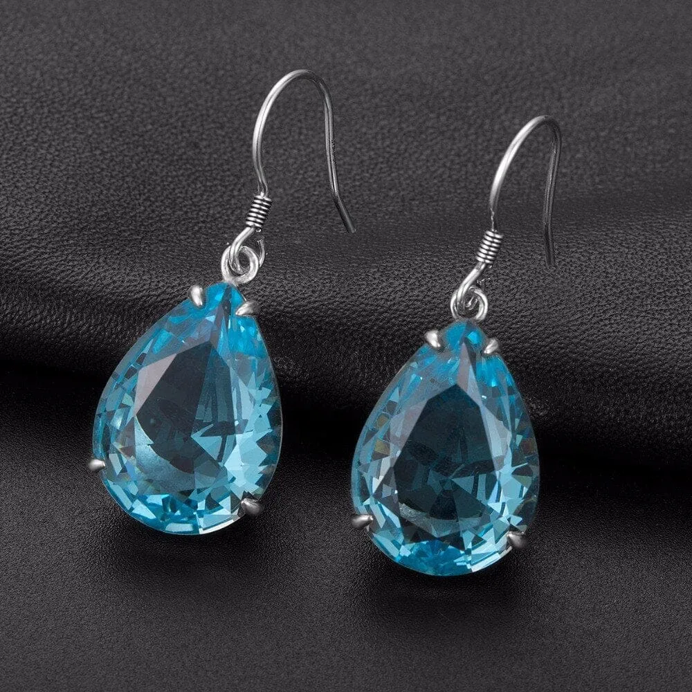 Handmade Ethnic Aquamarine Dangle Earrings - 925 Sterling Silver