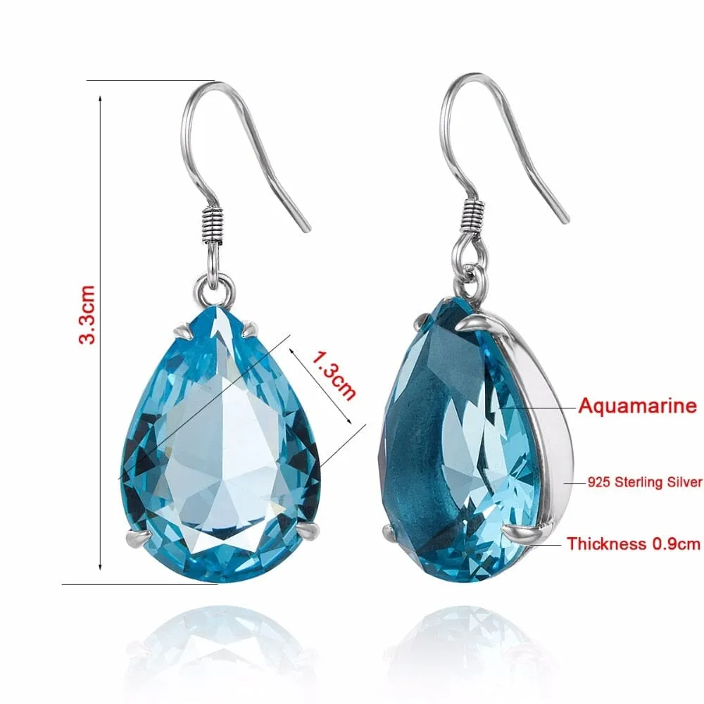 Handmade Ethnic Aquamarine Dangle Earrings - 925 Sterling Silver