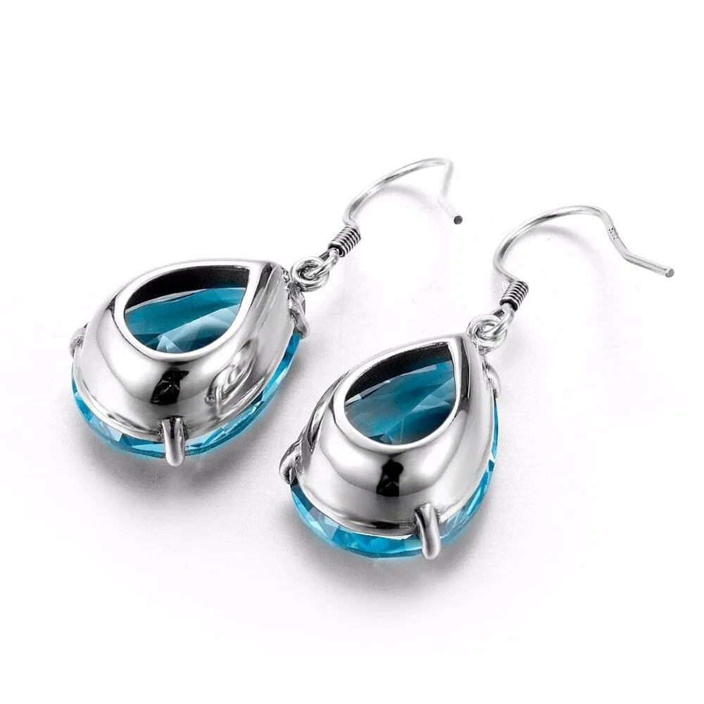 Handmade Ethnic Aquamarine Dangle Earrings - 925 Sterling Silver