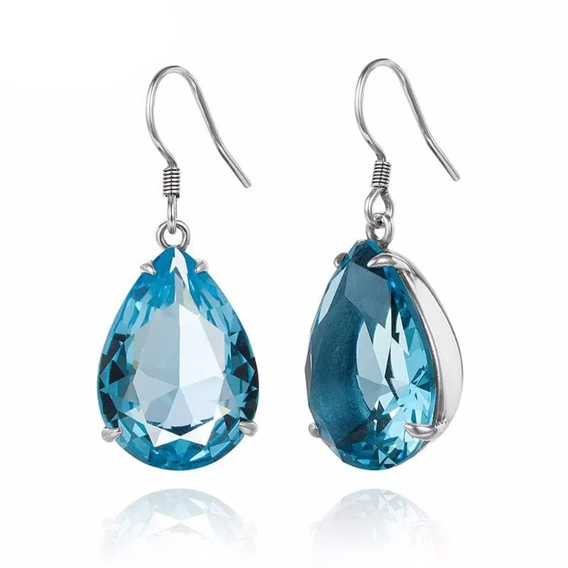 Handmade Ethnic Aquamarine Dangle Earrings - 925 Sterling Silver