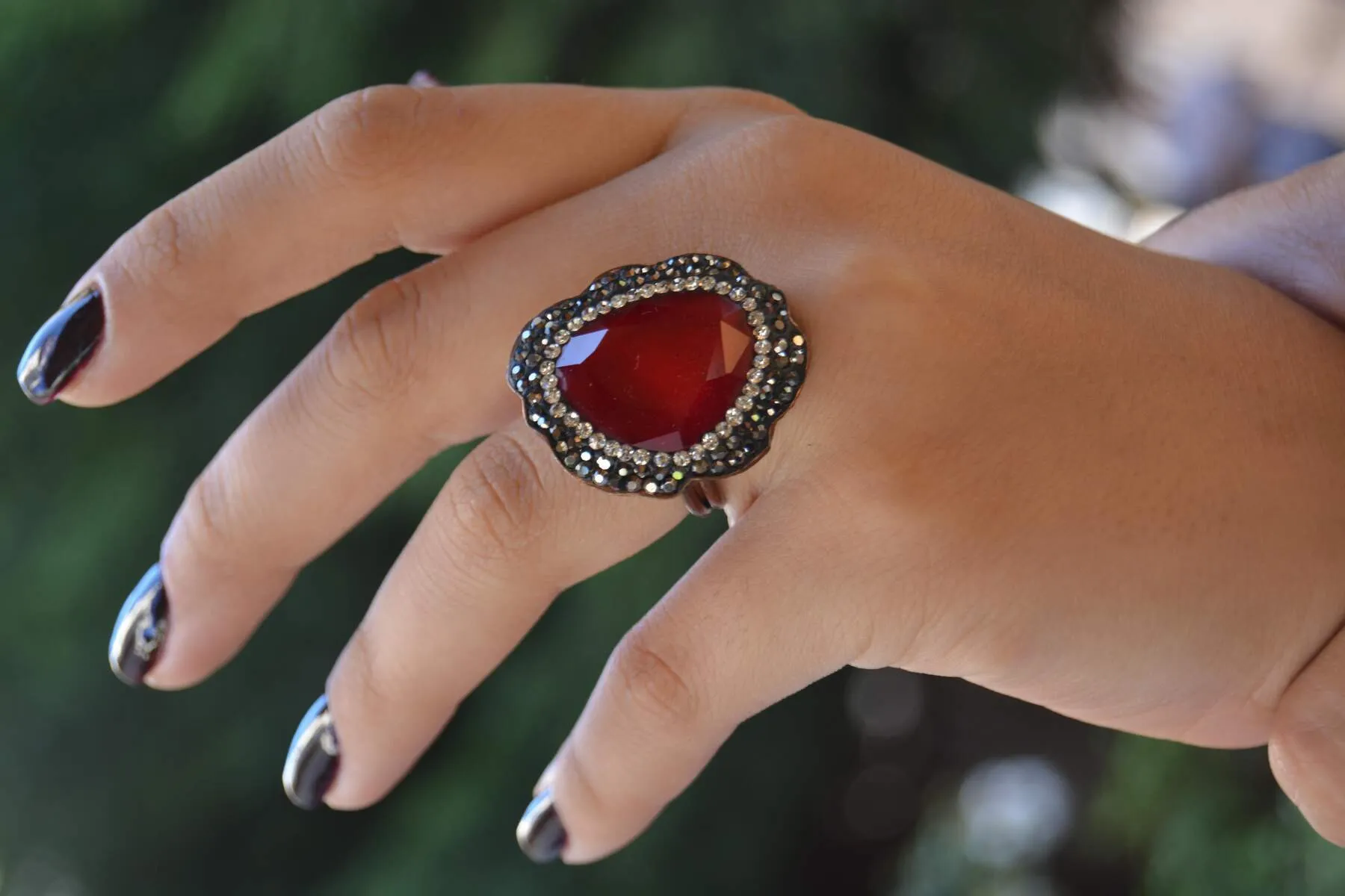 Handmade Red Crystal Adjustable Ring