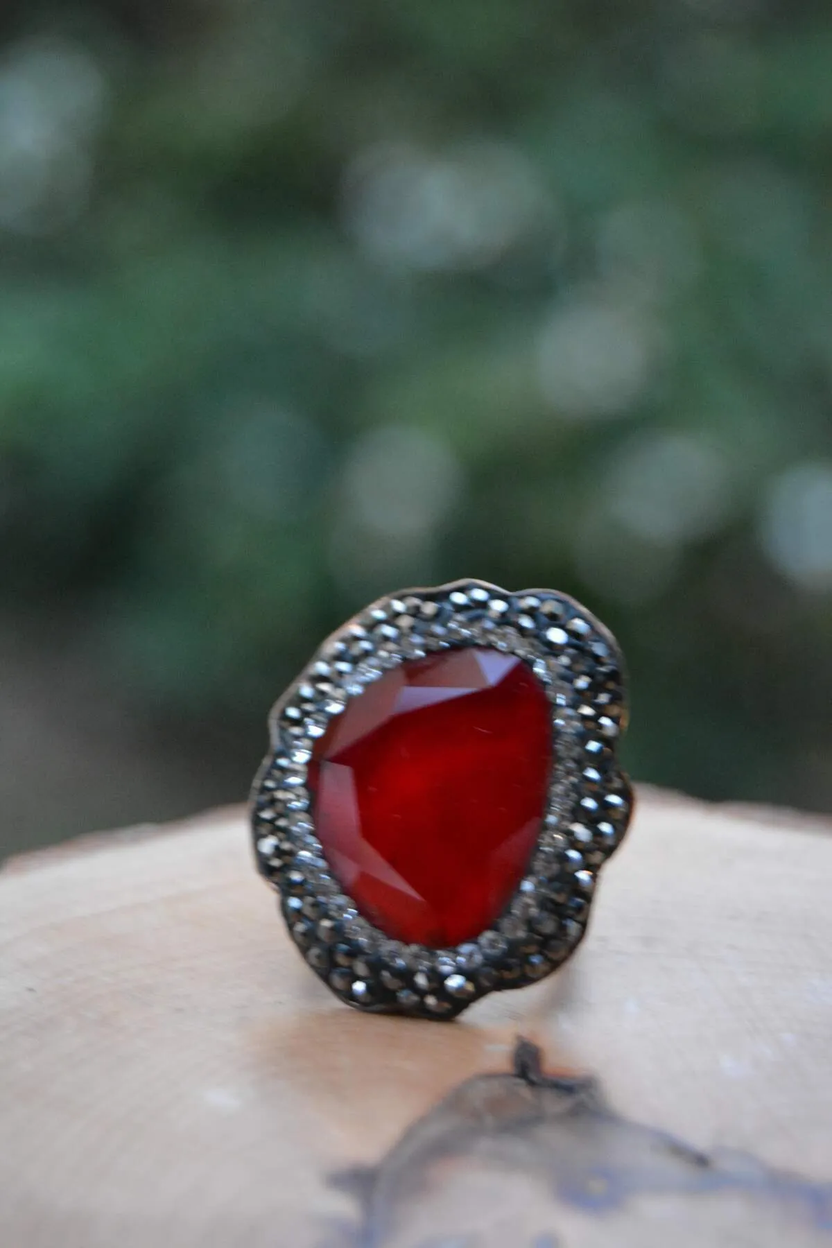 Handmade Red Crystal Adjustable Ring