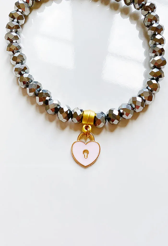 Heart Lock Charm Bracelets-Gunmetal