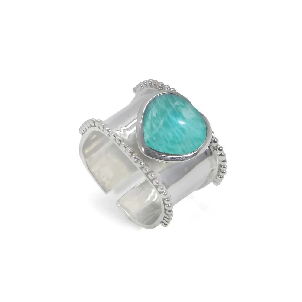 Heart Shaped Amazonite 925Sterling Silver Wrap Adjustable Ring