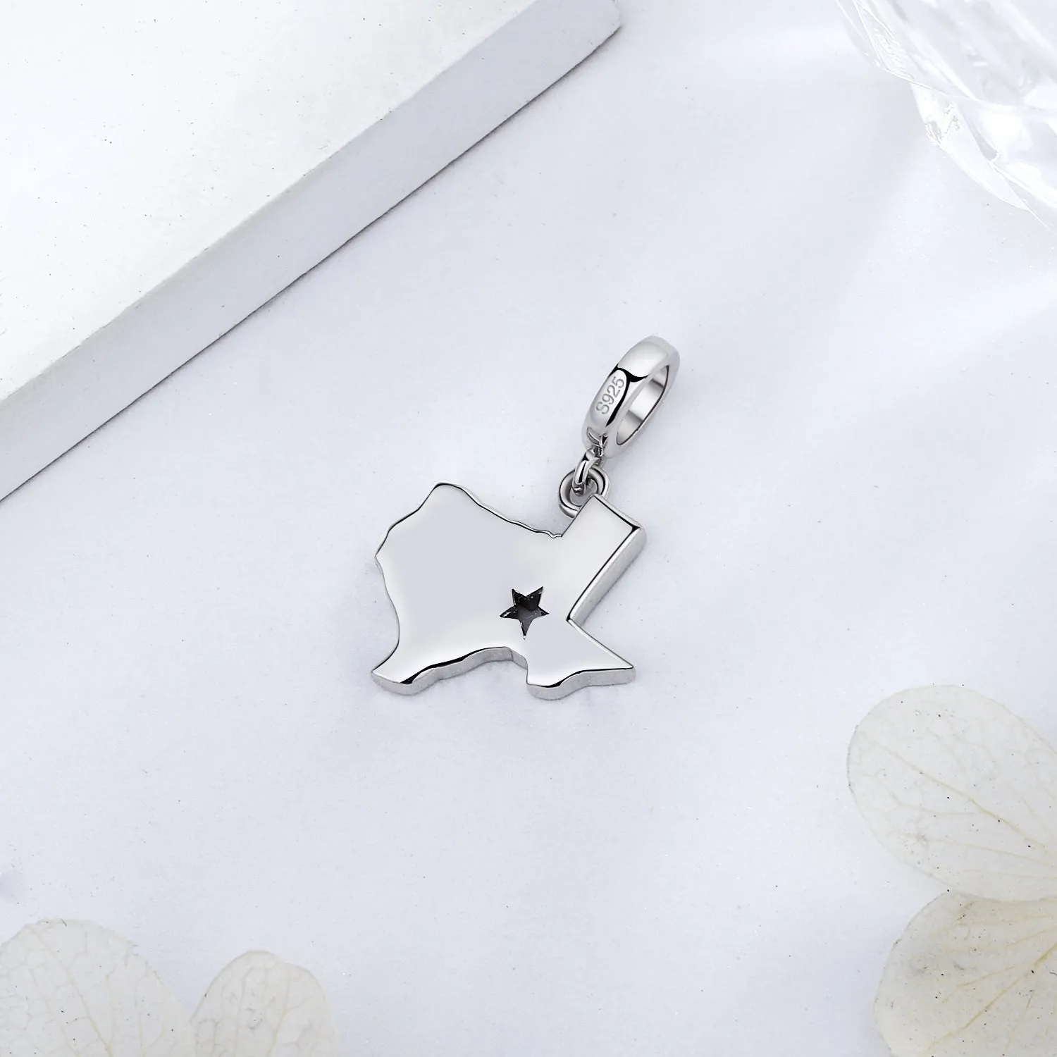 Heartland Texas State Map Dangle Charm 925 Sterling Silver