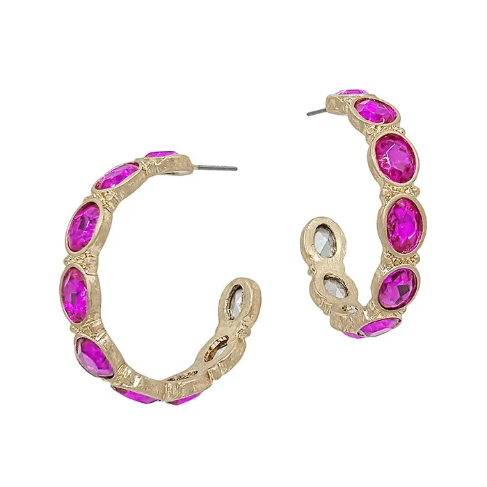 Hot Pink Crystal Hoops