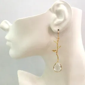 Ibon on Branches with Clear Quartz Earrings