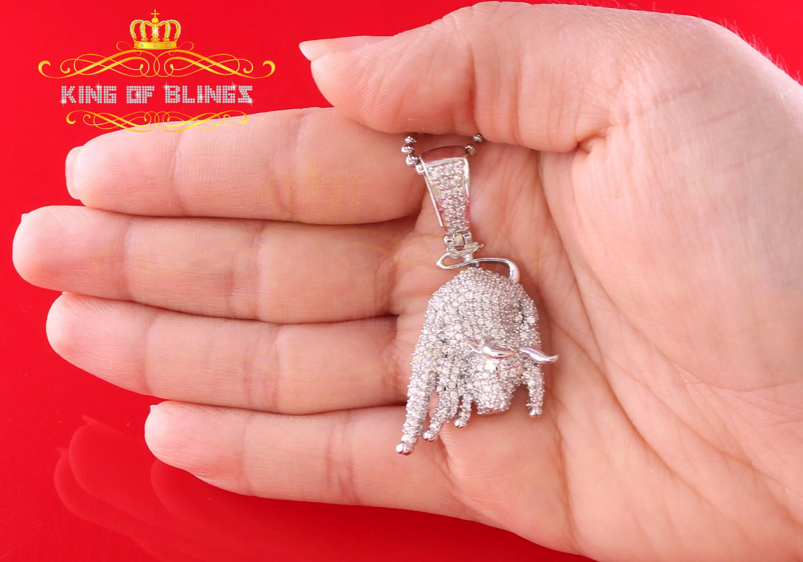 King Of Bling's White Sterling Silver Pendant Beautiful OX Shape 3.32ct Cubic Zirconia