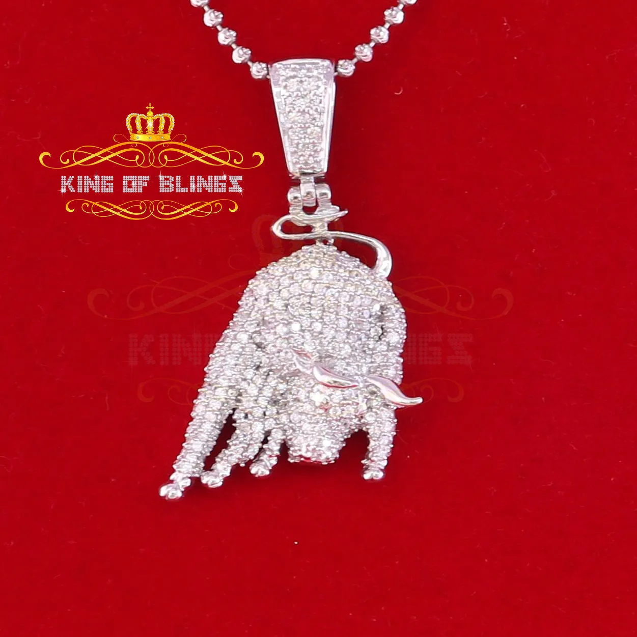 King Of Bling's White Sterling Silver Pendant Beautiful OX Shape 3.32ct Cubic Zirconia