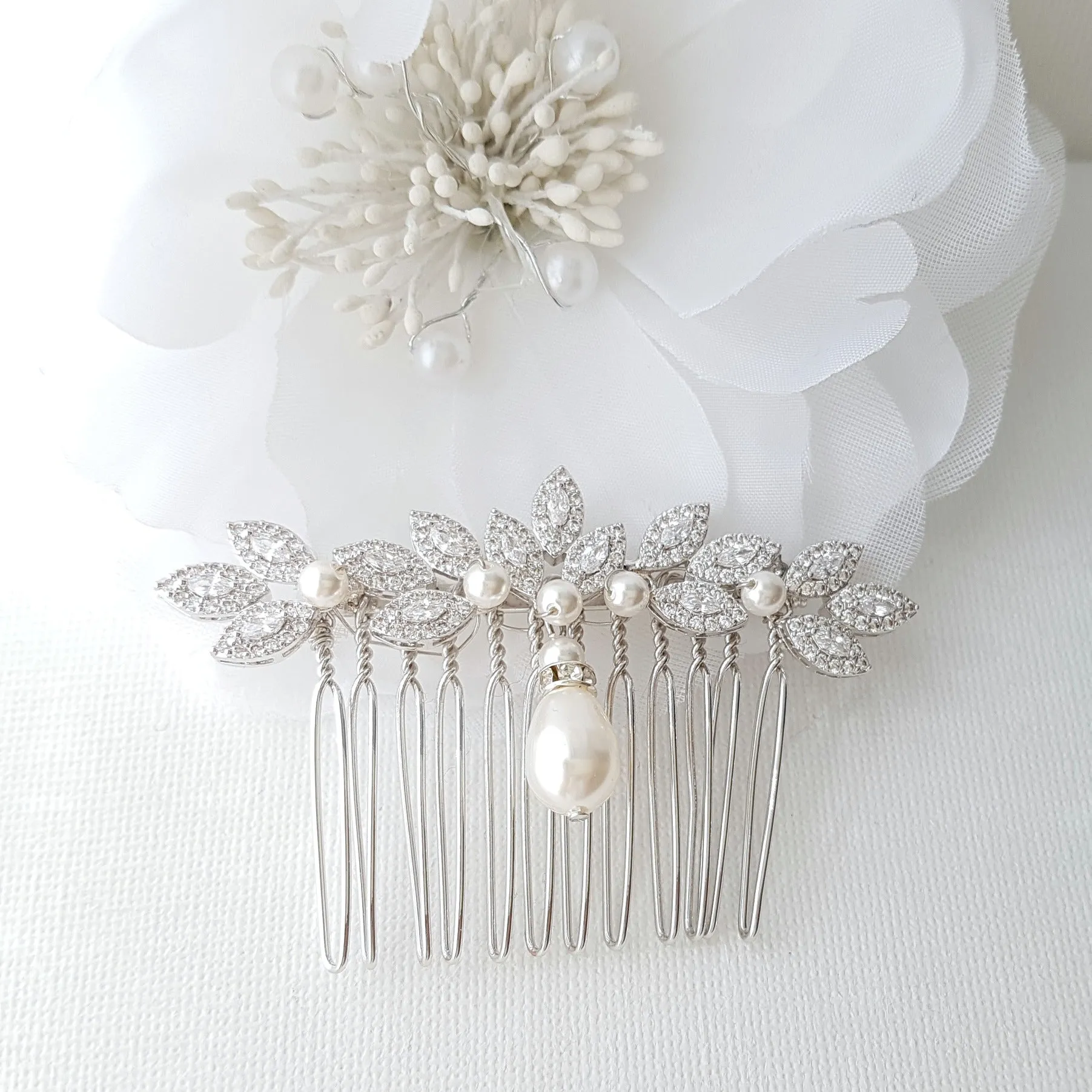 Leaf Crystal Hair Comb for Weddings-Abby