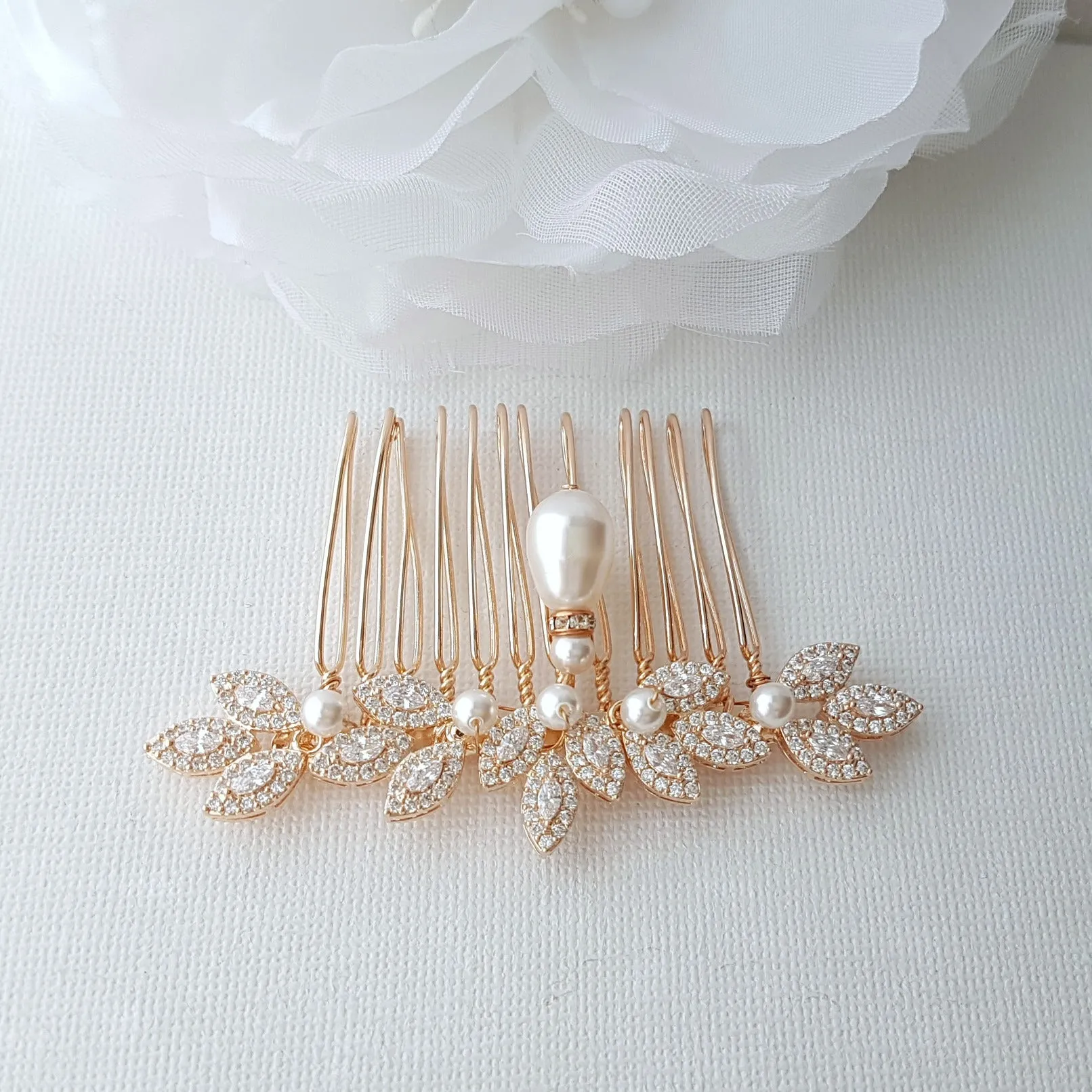 Leaf Crystal Hair Comb for Weddings-Abby