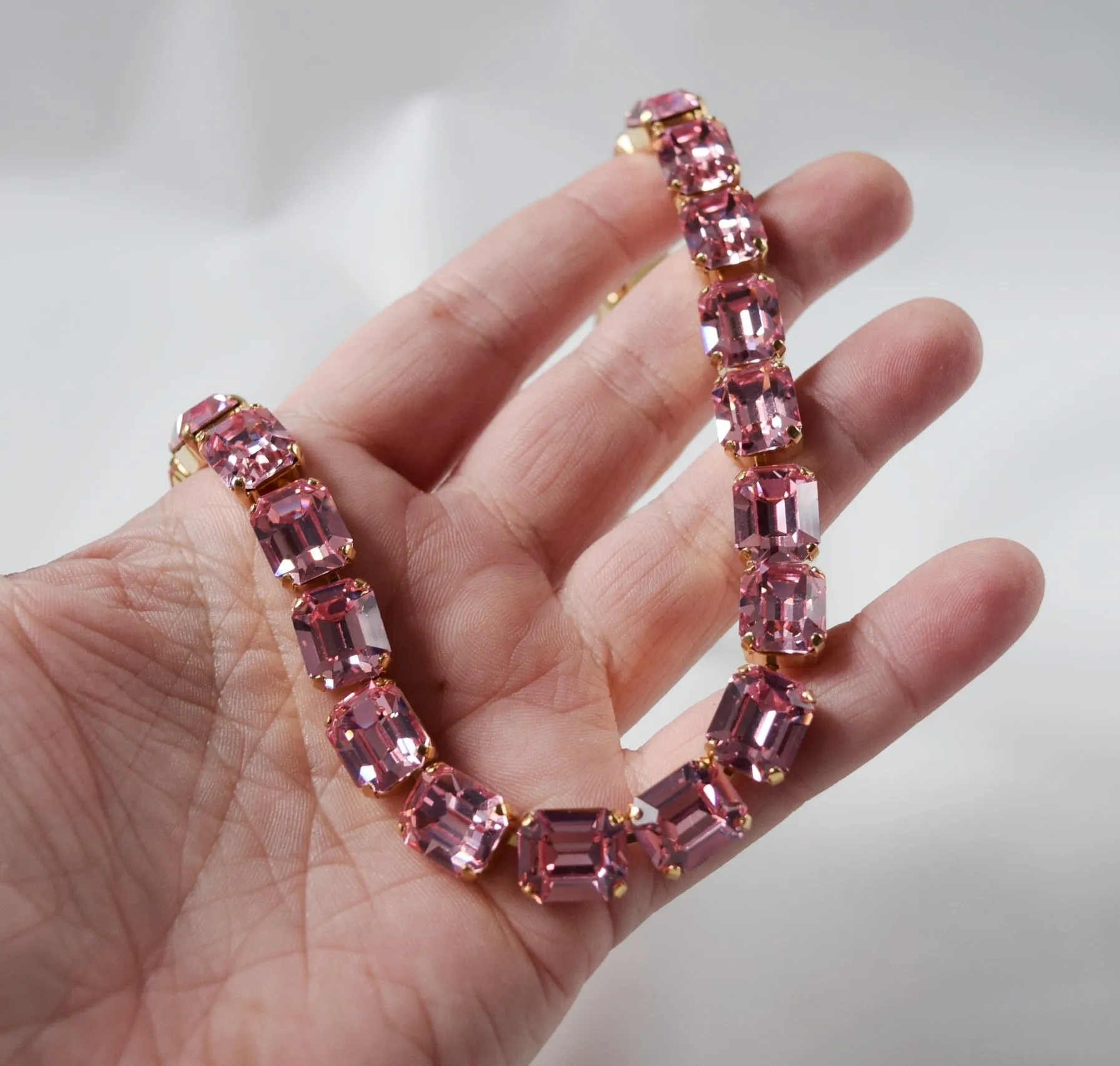 Light Pink Swarovski Crystal Collet Necklace - Small Octagon