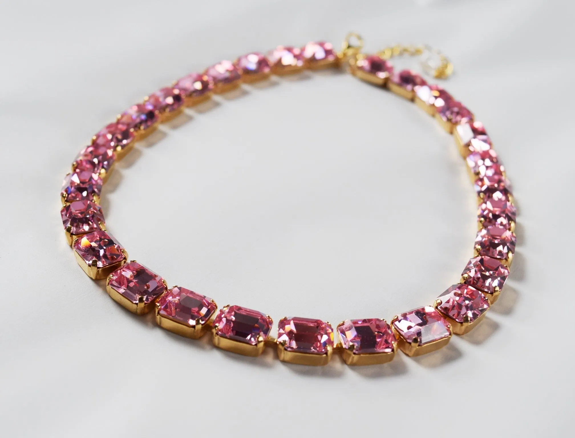 Light Pink Swarovski Crystal Collet Necklace - Small Octagon