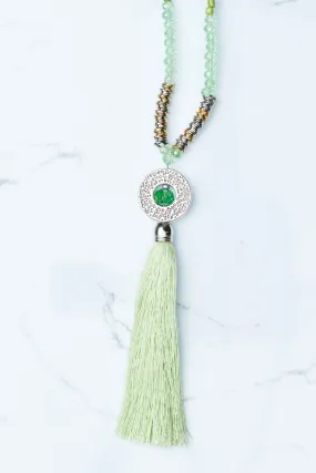 Lime Circle Pendant Tassel Necklace