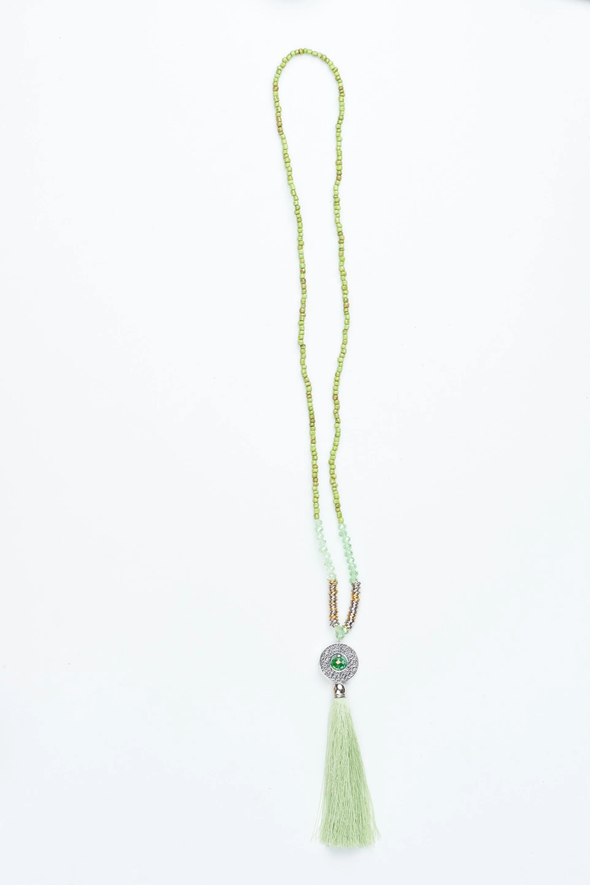 Lime Circle Pendant Tassel Necklace