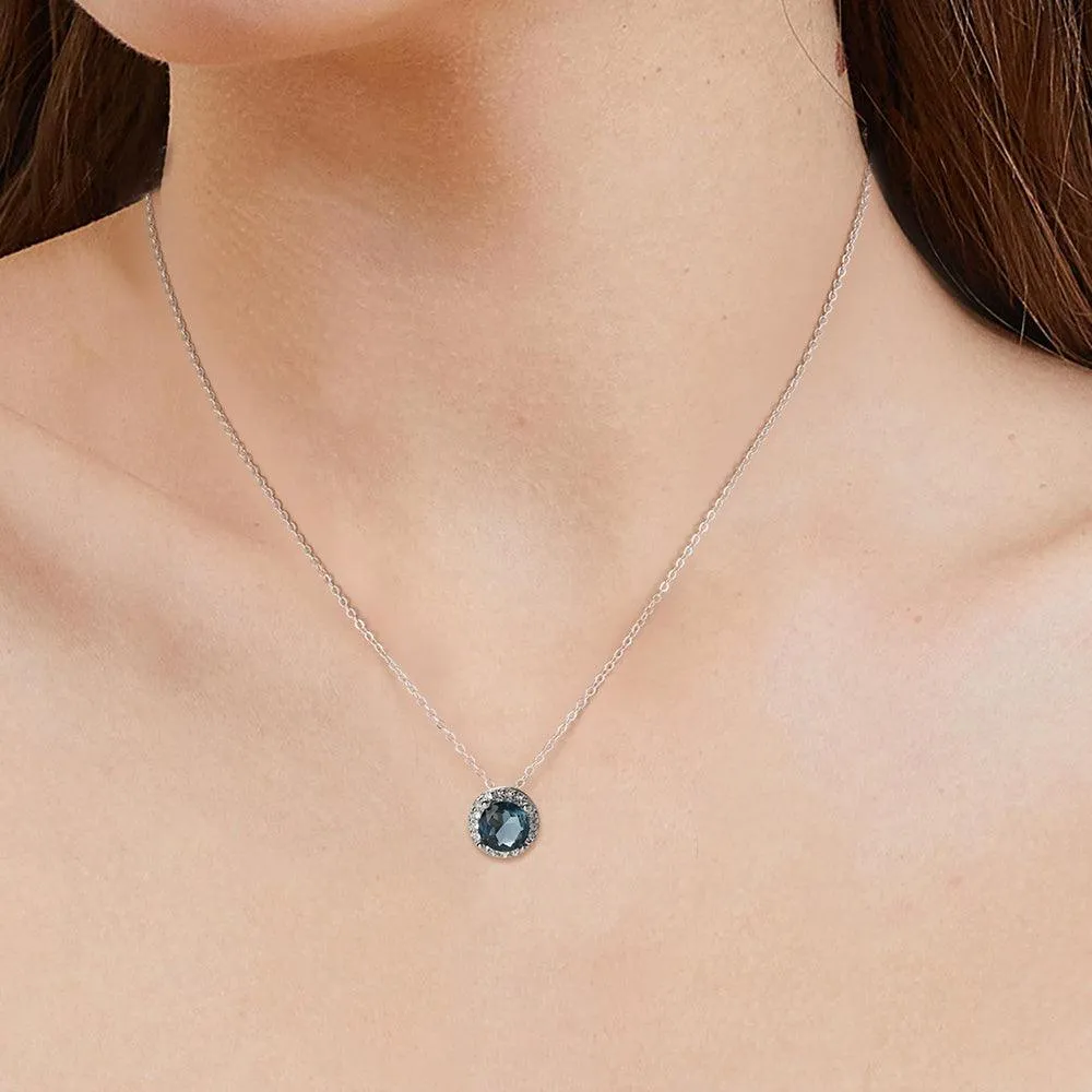 London Blue Topaz Halo Pendant Necklace