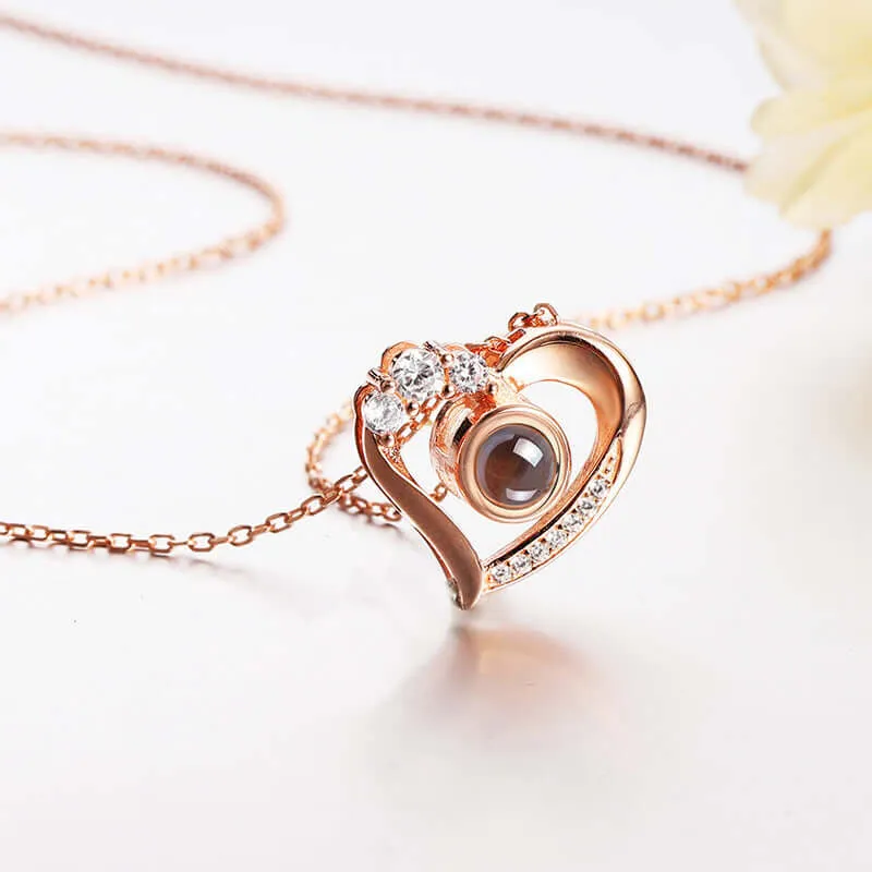 Love Diamond Heart Projection Necklace with Picture Inside