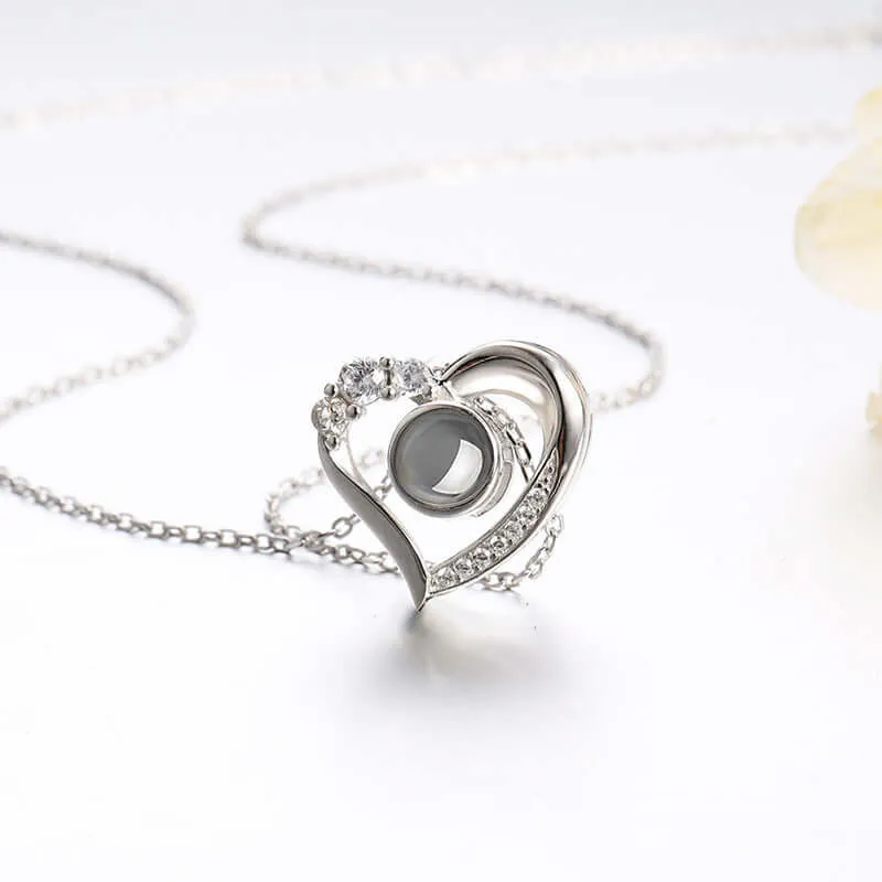 Love Diamond Heart Projection Necklace with Picture Inside