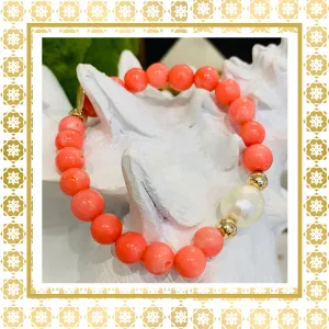 Luxury Baroque Pearl Gratitude Bracelet 14K Gold Filled in Pink Coral Love  Success  Positive Energy