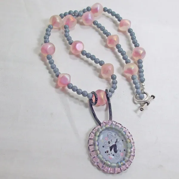 Macra Beaded Flora Cameo Pendant Necklace