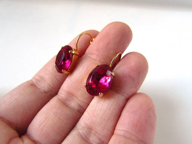 Medium Magenta Pink Paste Glass Earrings