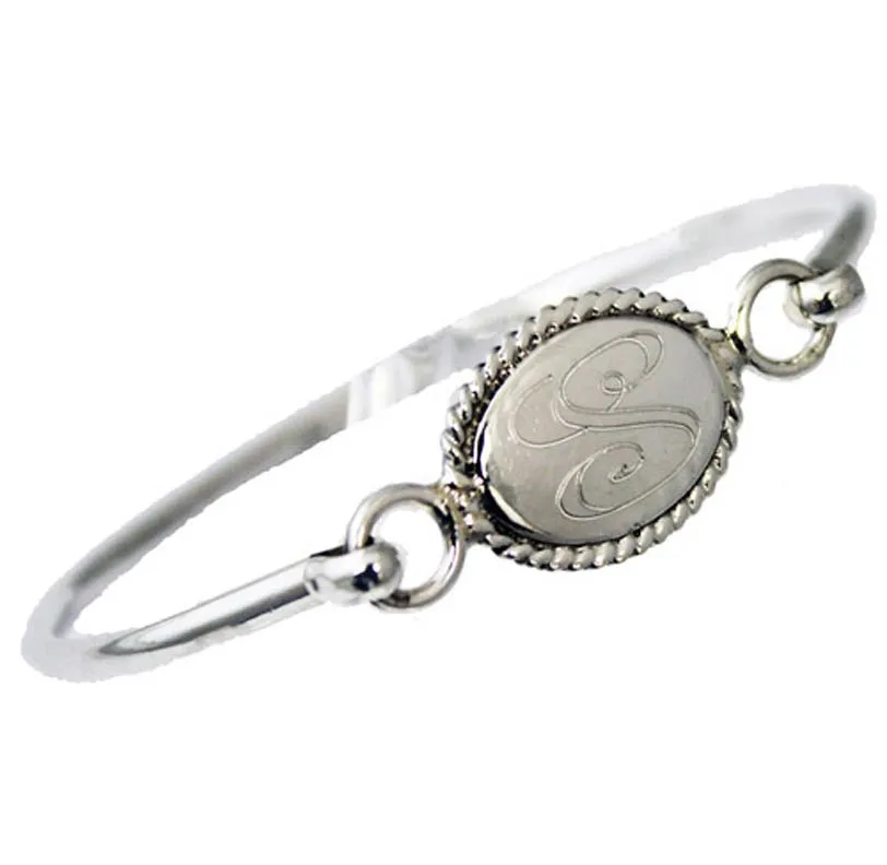 Monogram Sterling Silver Oval Rope Edge Bangle Bracelet