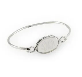 Monogram Sterling Silver Oval Rope Edge Bangle Bracelet