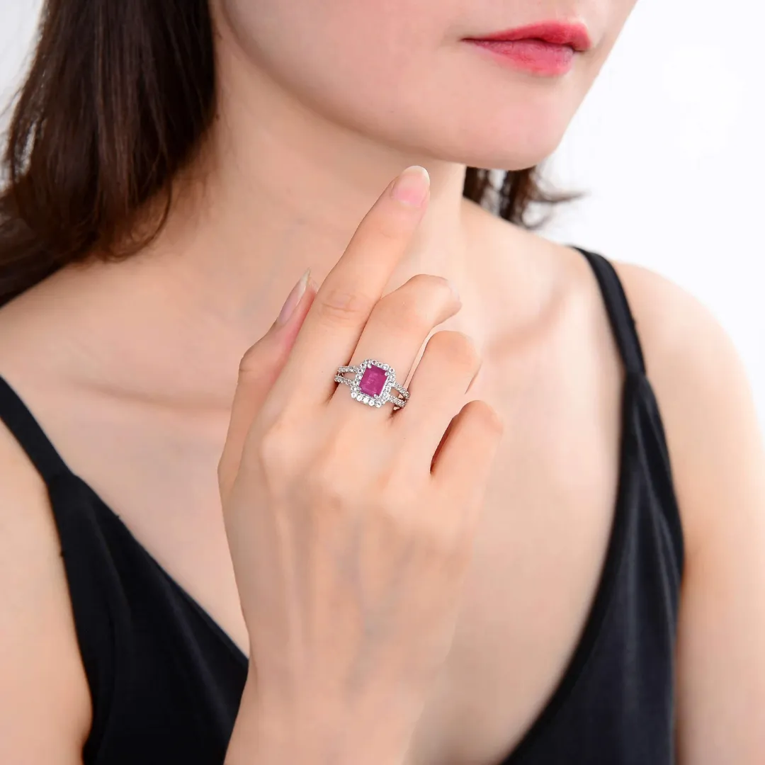 Natural Ruby Split Band Octagon Ring