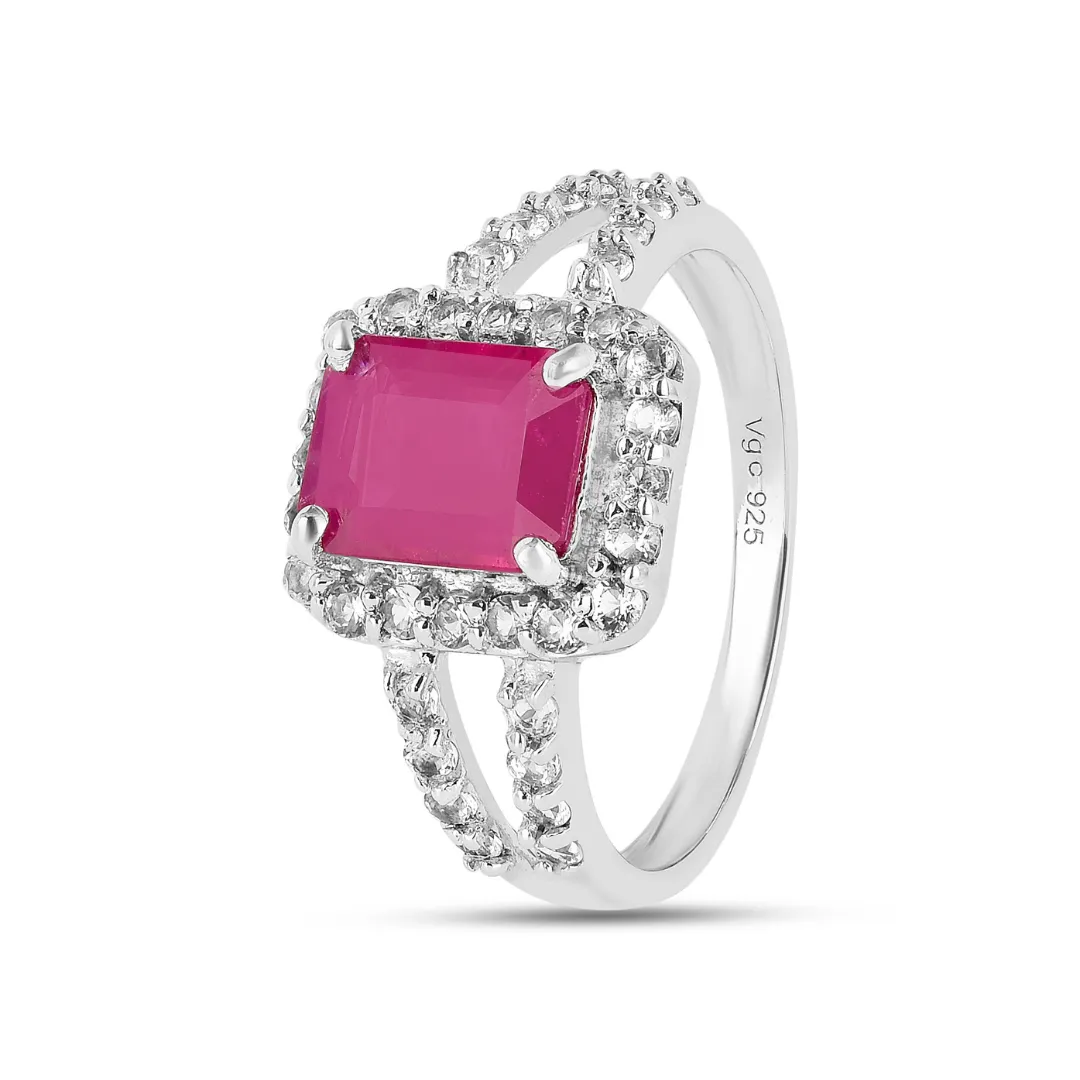 Natural Ruby Split Band Octagon Ring