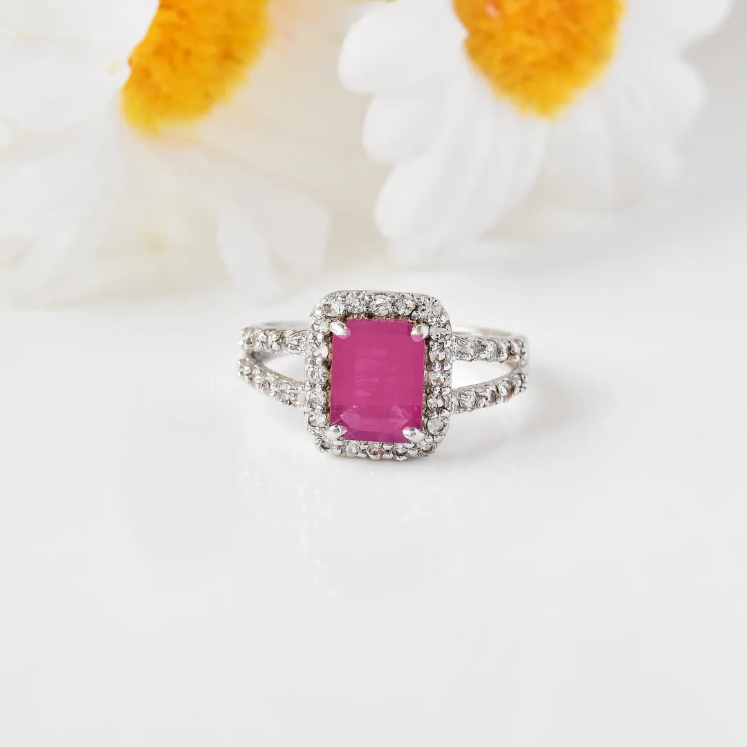 Natural Ruby Split Band Octagon Ring