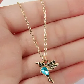 New Crystal Animal Hummingbird Necklaces For Women Fashion Jewelry Gold Color Chain Birds Pendant Choker Collares Joyeria Mujer