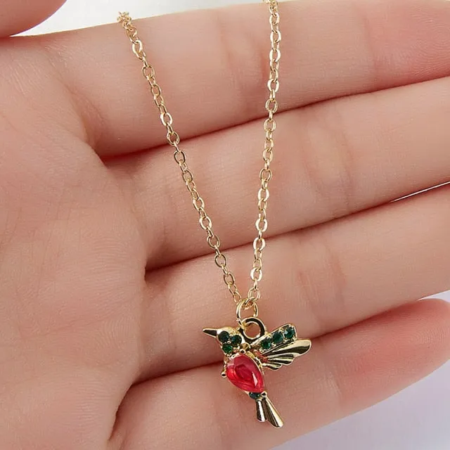 New Crystal Animal Hummingbird Necklaces For Women Fashion Jewelry Gold Color Chain Birds Pendant Choker Collares Joyeria Mujer