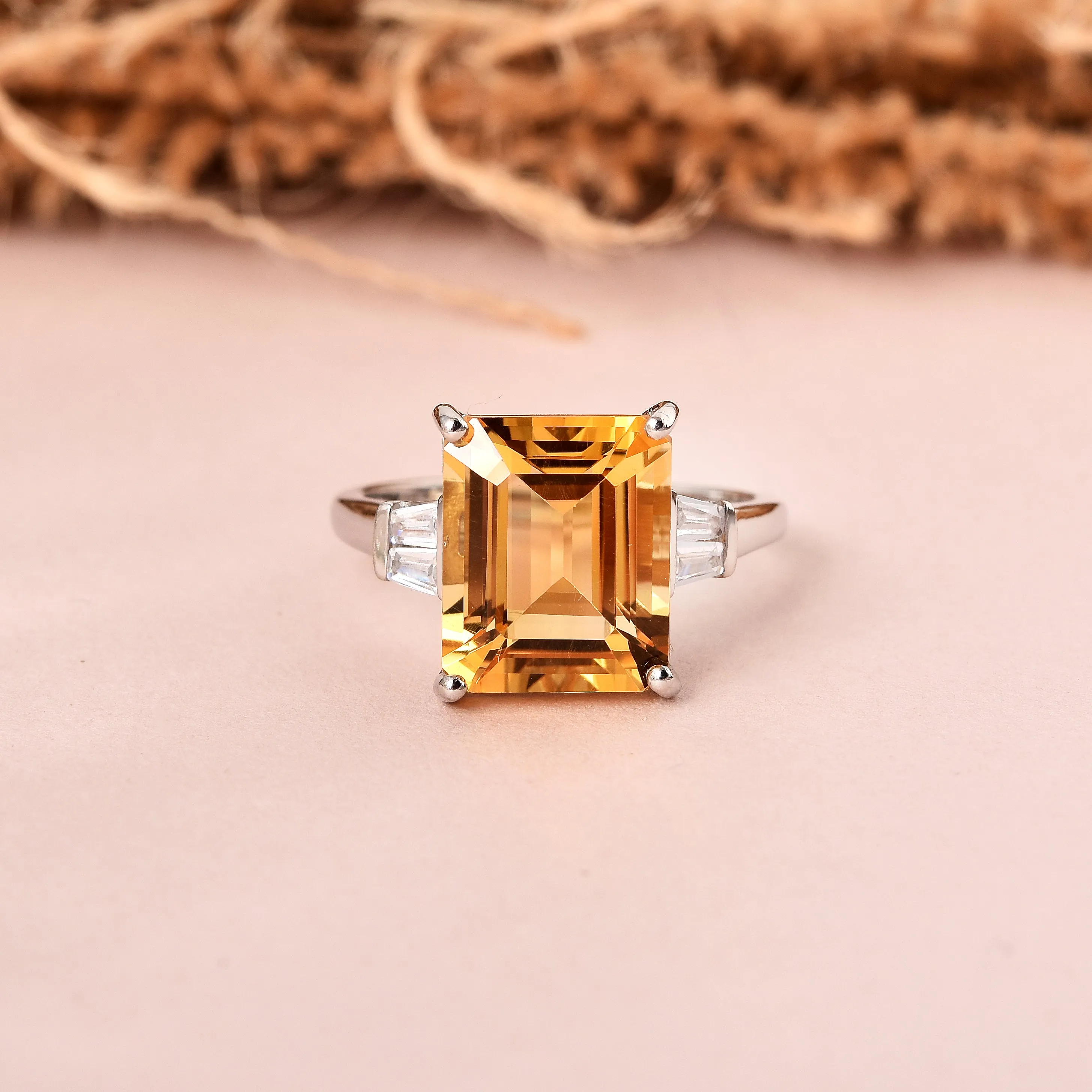 Octagon Citrine Statement Ring