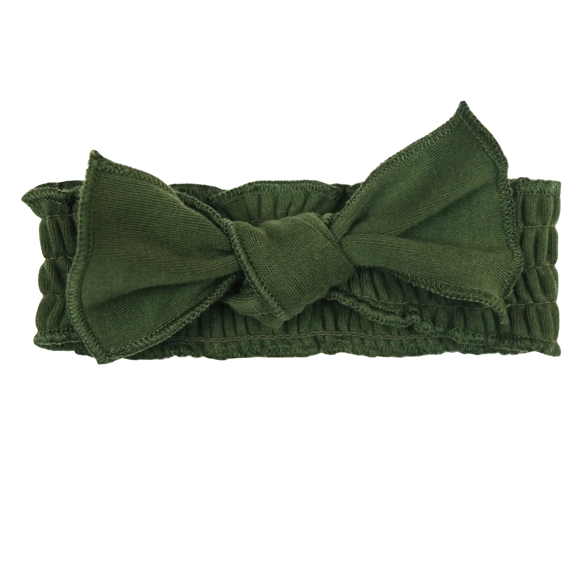 Organic Smocked Tie Headband in Forest