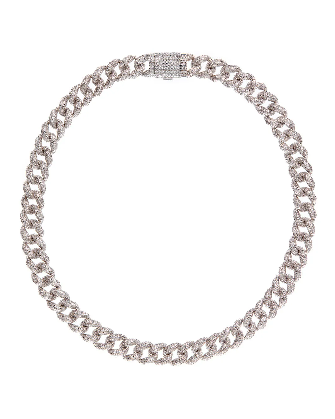 Pave Cuban Link Necklace- Silver