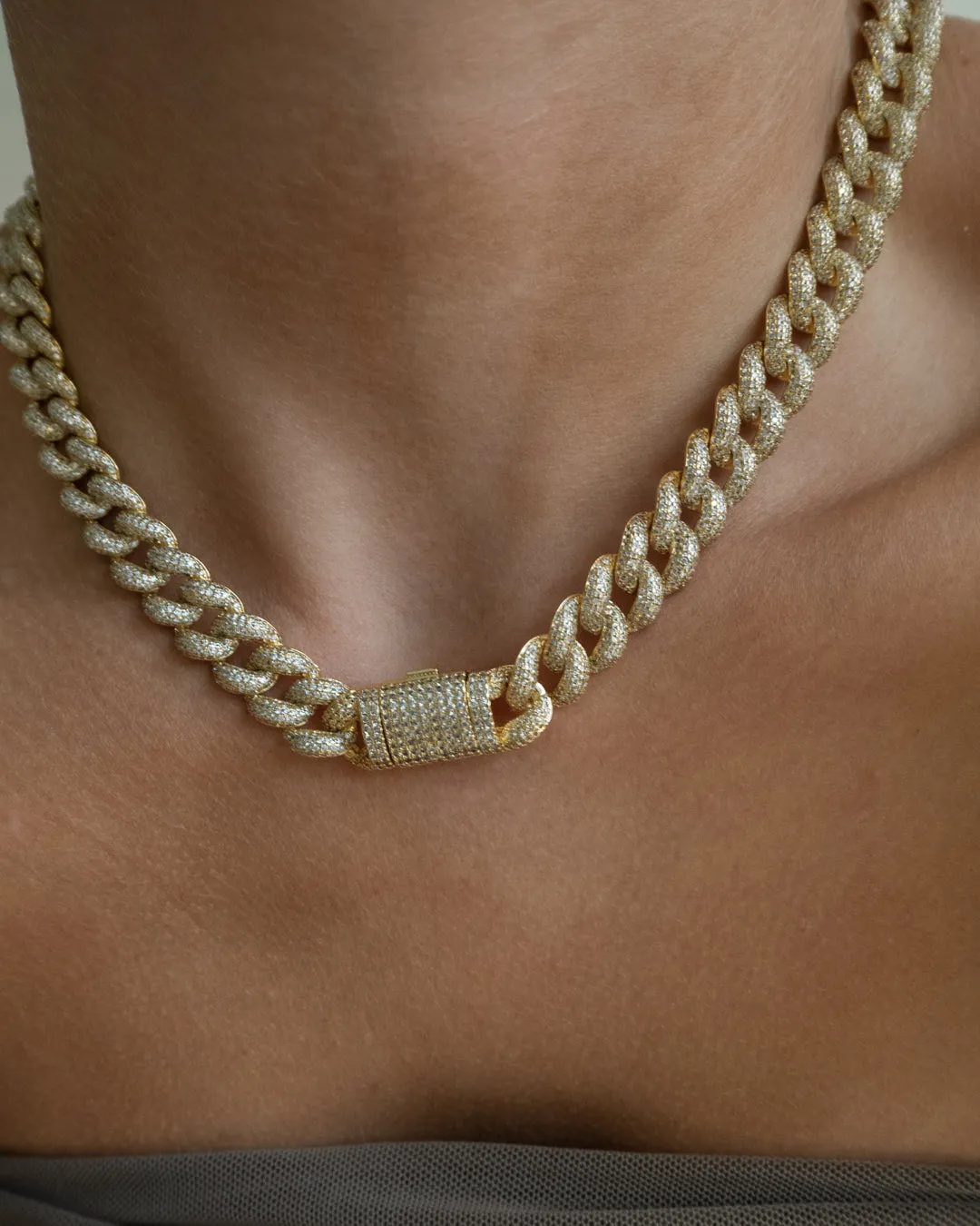 Pave Cuban Link Necklace- Silver