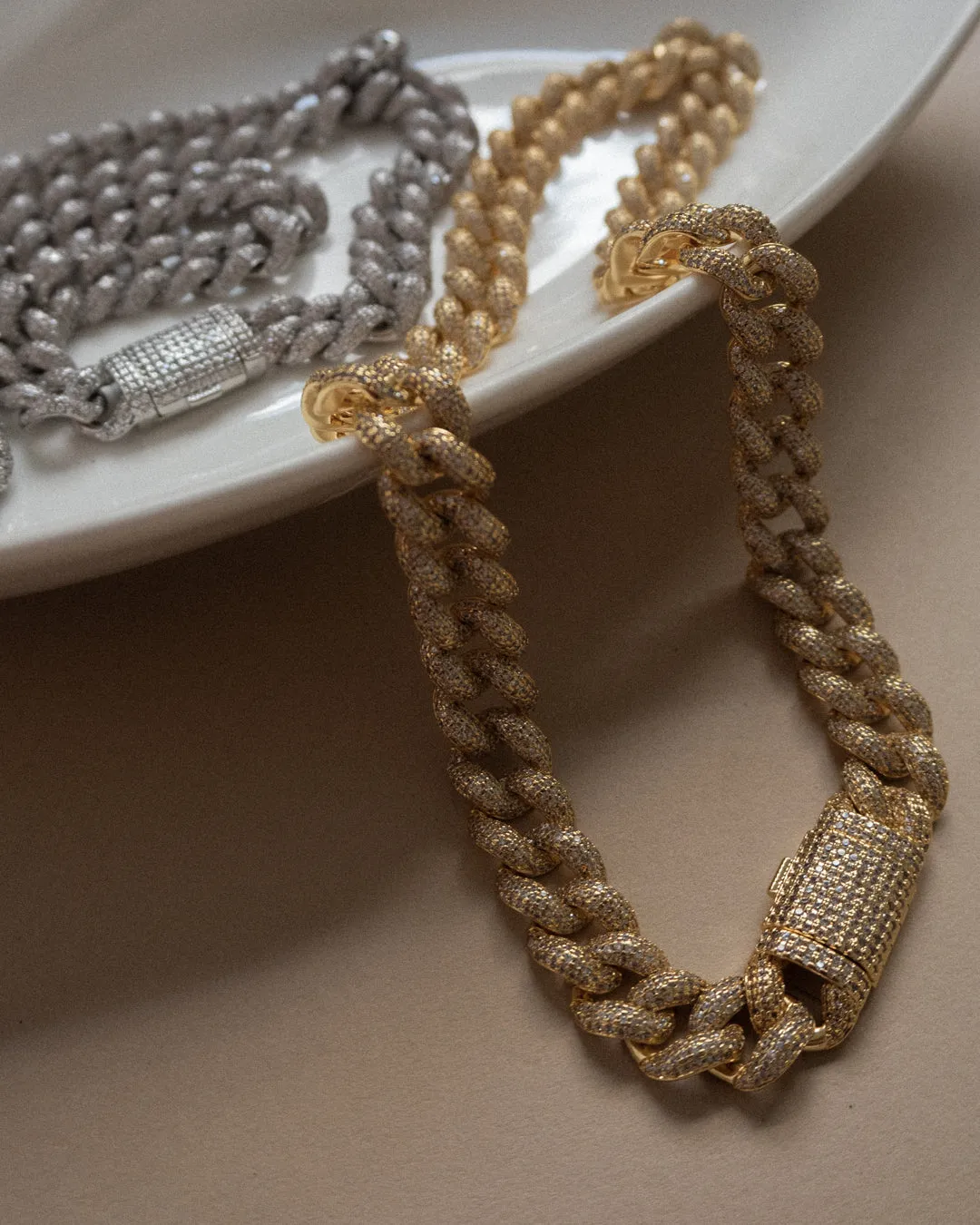 Pave Cuban Link Necklace- Silver