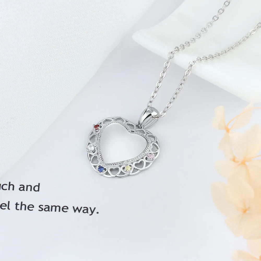 Personalized 5 Birthstone Mother's Necklace Engraved Heart Pendant