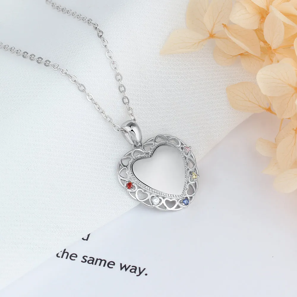 Personalized 5 Birthstone Mother's Necklace Engraved Heart Pendant