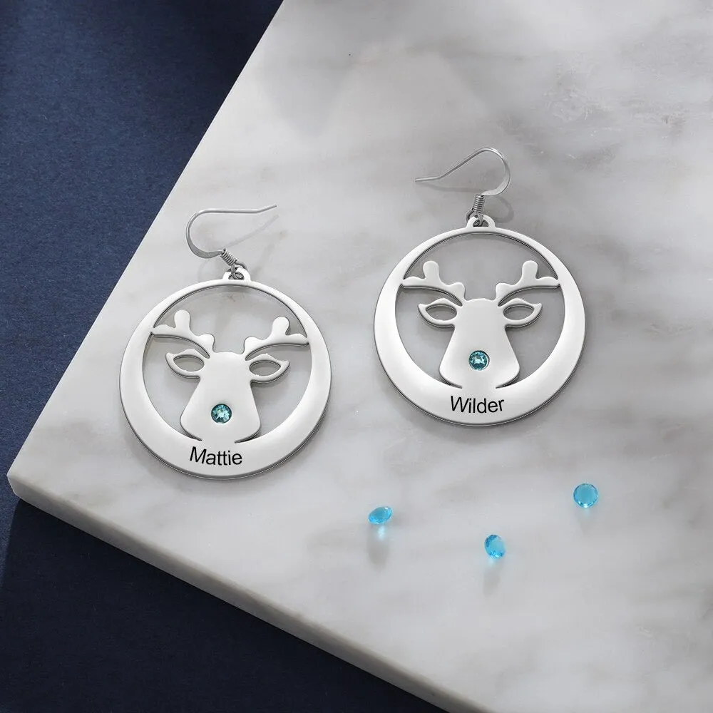 Personalized Engraved 2 Names And 2 Stones Earrings